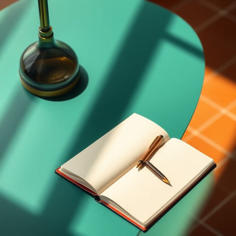 Cuaderno abierto y bolígrafo sobre escritorio con luz matinal